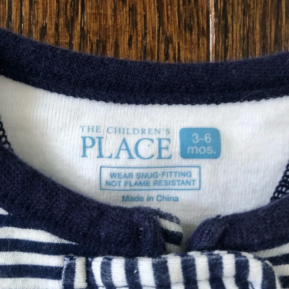 The Children’s Place Boys 3-6M Navy Blue/White Striped Footed One Piece